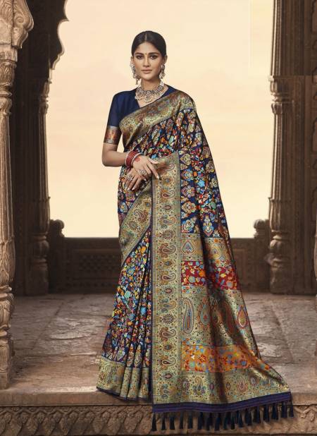 Navy Blue Colour New Designer Wedding Wear Heavy Banarasi Silk Latest Saree Collection 3007-A